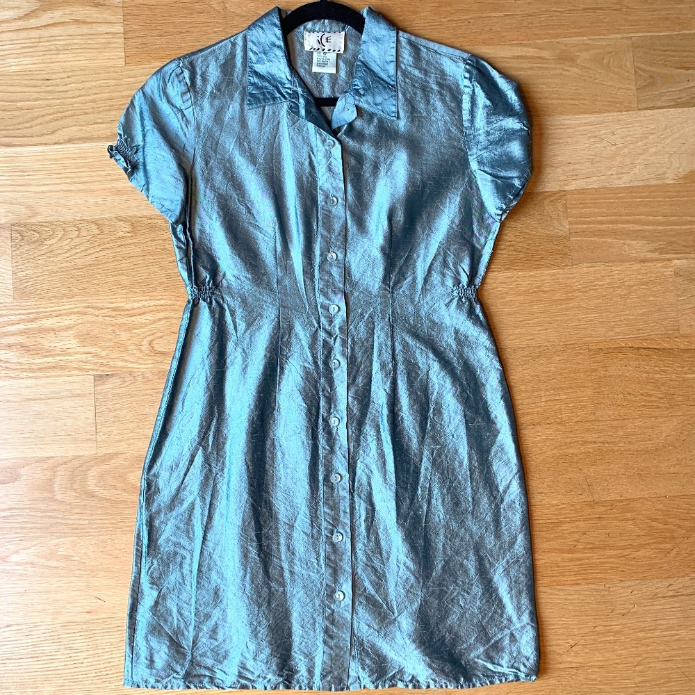 100% Silk Metallic Shirtdress